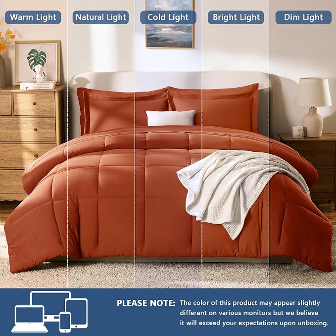 CozyLux Queen Comforter Set Terracotta - Image 7