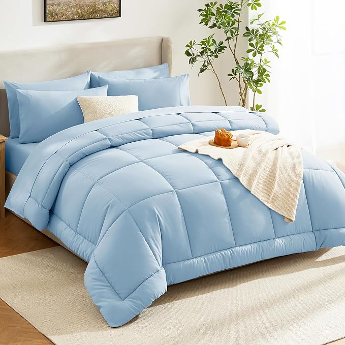 CozyLux Queen Comforter Set Baby Blue, 7 Pieces Bed in a Bag, All Season - Image 8