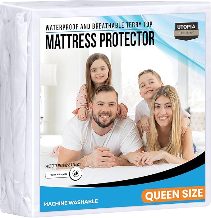 Queen Size Mattress Protector Waterproof, Premium 200 GSM Terry Mattress Cover by UTOPIABEDDING