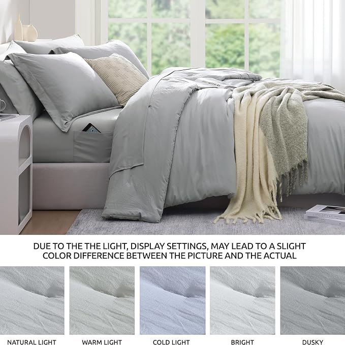 WRENSONGE Light Grey King Comforter Set, 7 Pieces Soft Microfiber King Size - Image 7