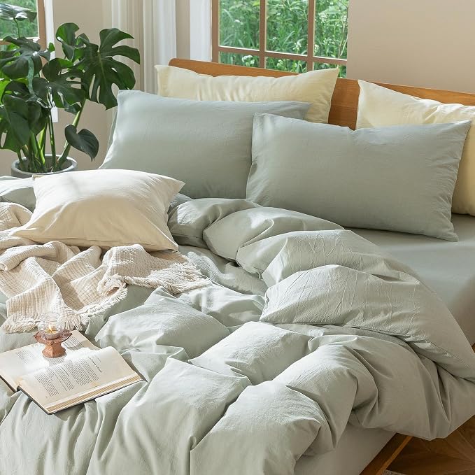 MooMee Bedding Duvet Cover Set 100% Washed Cotton Linen Like Textured - Image 6