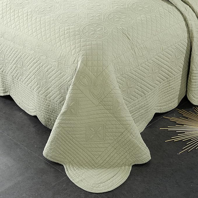 ROOMLIFE Quilt Set Full Size 3D Floral Embroidery Pattern 3-Piece Cotton - Image 2
