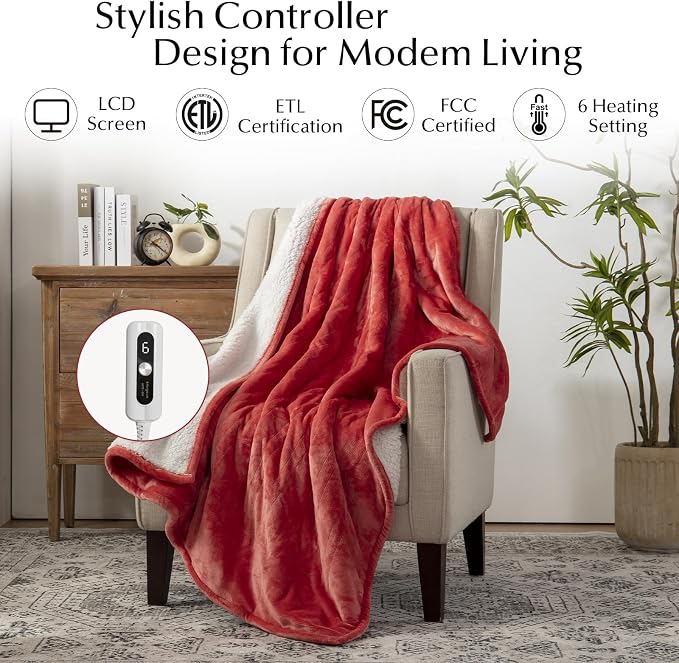 SNUGSUN Electric Heating Blanket Throw Size, Soft and Cozy, 6 Heating Levels & - Image 2