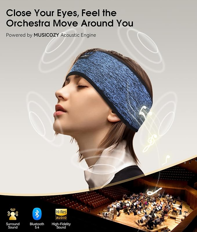 MUSICOZY Sleep Headphones Bluetooth 5.4 Headband, Wireless Earphones Music - Image 4