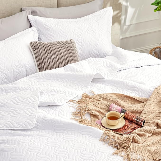 Love's cabin Twin Quilt Set White Bedspreads - Image 6