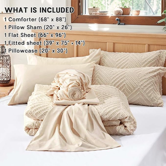 Zzlpp Twin Comforter Set 5 Pieces, Pillow Sham, Pillowcase, Flat Sheet - Image 5