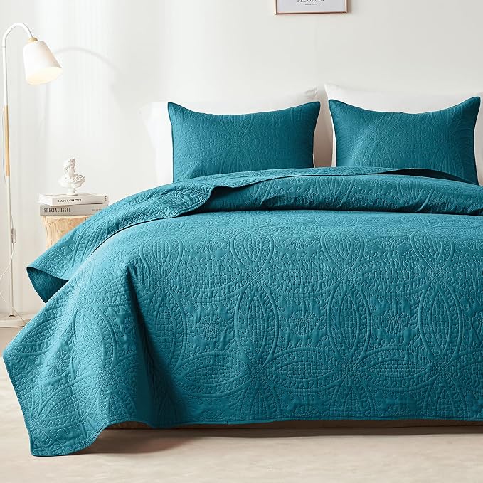 akkialla Teal Full/Queen Quilt Set, Ultrasonic Lightweight Bedspread Coverlet by akkialla