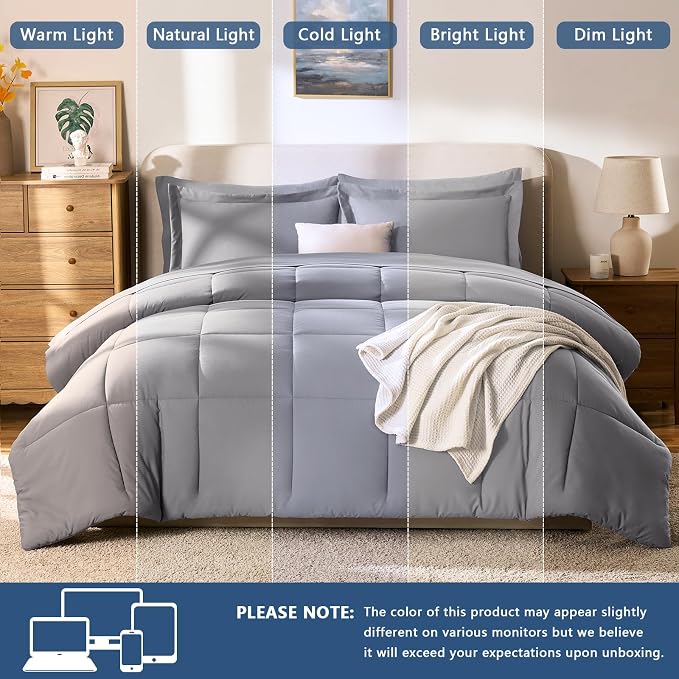 CozyLux Queen Comforter Set Grey - Image 7