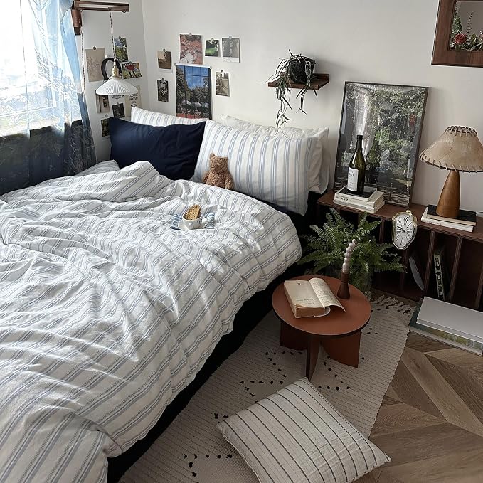 mixinni Vintage Blue & White Striped Duvet Cover Set - Image 9