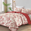 WONGS BEDDING Botanical Quilt Set King Size, Christmas Red 3 Pieces Floral by WONGSBEDDING