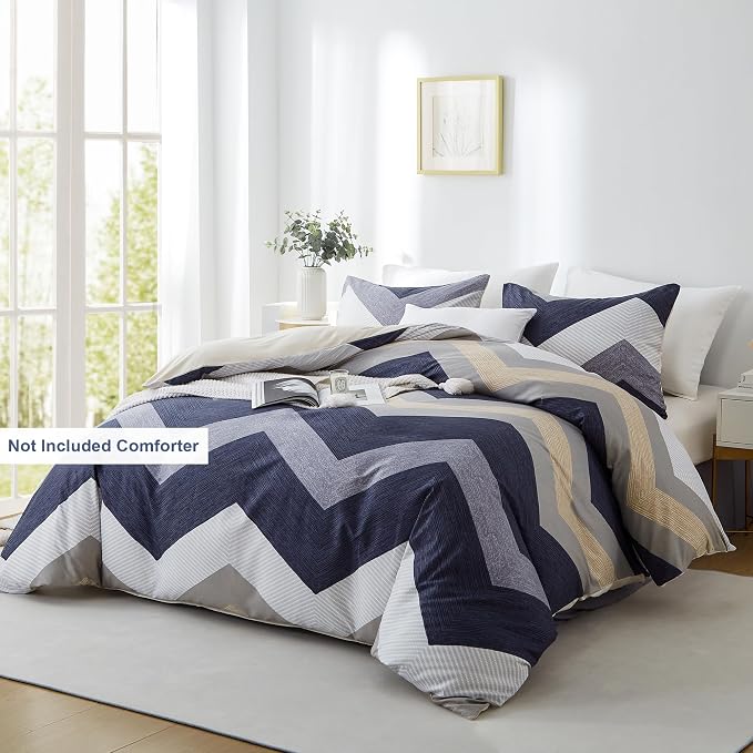 BOLINLIVING Wavy Striped Queen Duvet Cover Set, 3 Pieces Soft Breathable Single - Image 2