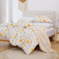 JSD Yellow Floral Duvet Cover Set King Size, 3 Piece Spring Printed Microfiber by JSD