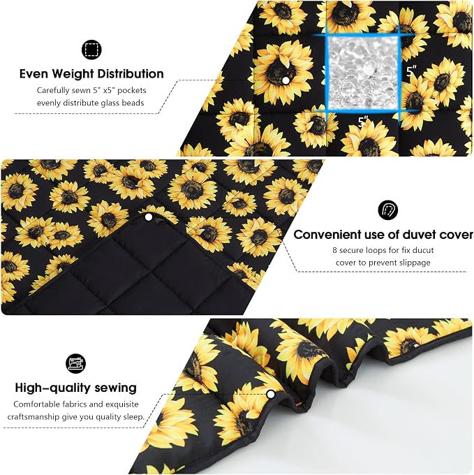 Sunflower Weighted Blanket for Adults 15lbs, Twin Full Size Cooling Heavy Throw - Image 5