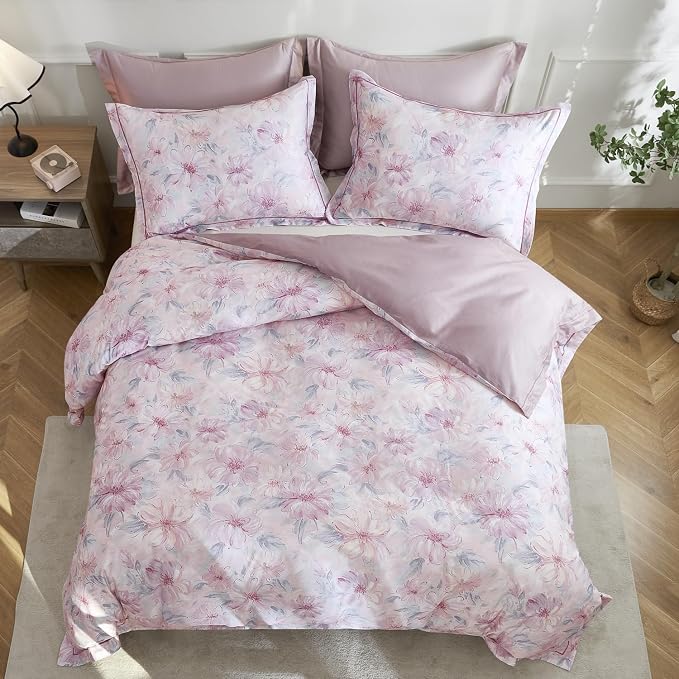 OAITE Duvet Cover Set Twin Size Floral Pattern 600 Thread Count Ultra Soft 100% - Image 4