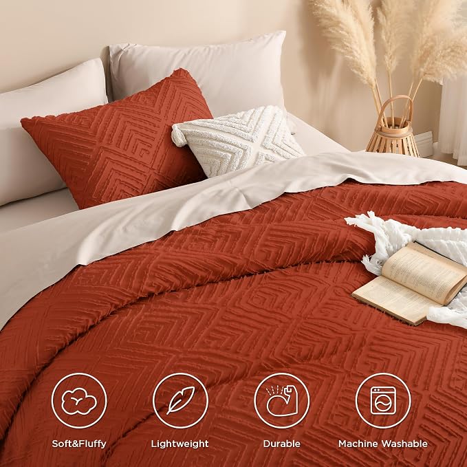 Andency Full Size Comforter Sets Burnt Orange, Boho Lightweight Full Bed Set - Image 4
