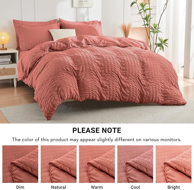 HYMOKEGE Coral Twin Comforter Set Seersucker 5 Pieces, All Season Luxury Bed in - Image 5