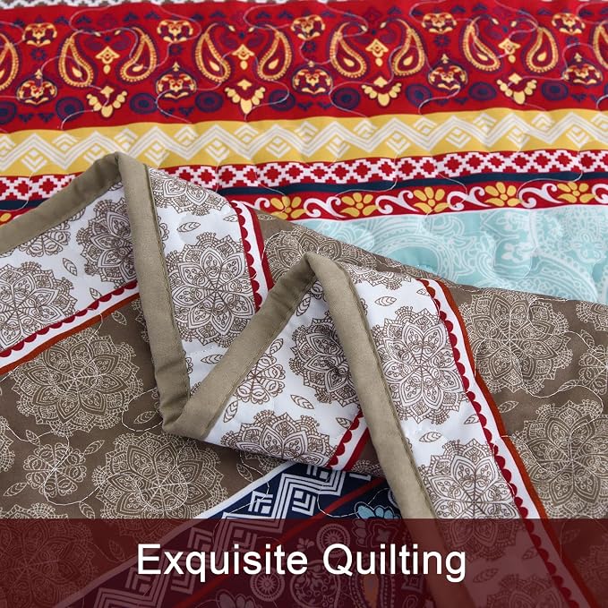 WONGS BEDDING Boho Quilt Set Queen Size, Lightweight Microfiber Bedspread - Image 8