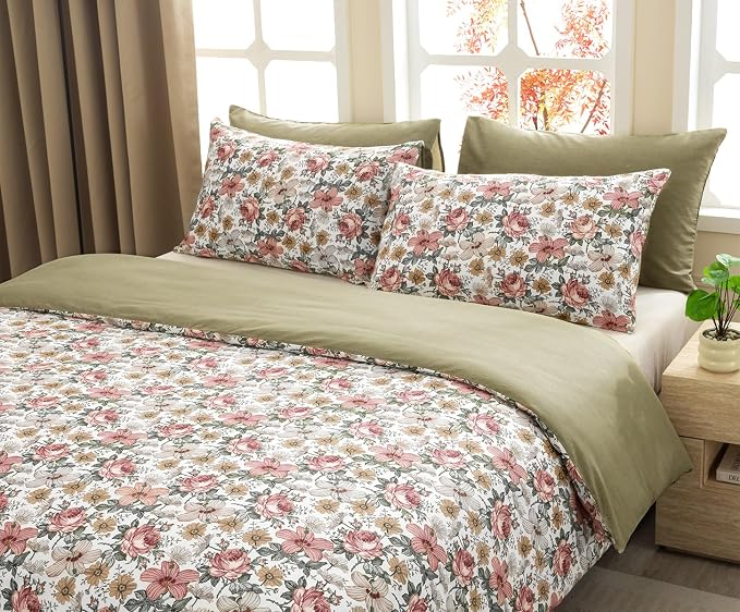 SLEEPBELLA Duvet Cover Set, 600 Thread Count Cotton Pink & Yellow & Beige - Image 3