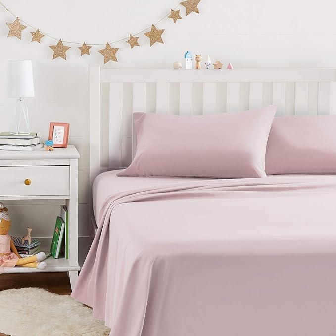 Amazon Basics Kid's Soft, Breathable Microfiber 4-Piece Sheet Set, Light Pink by AmazonBasics