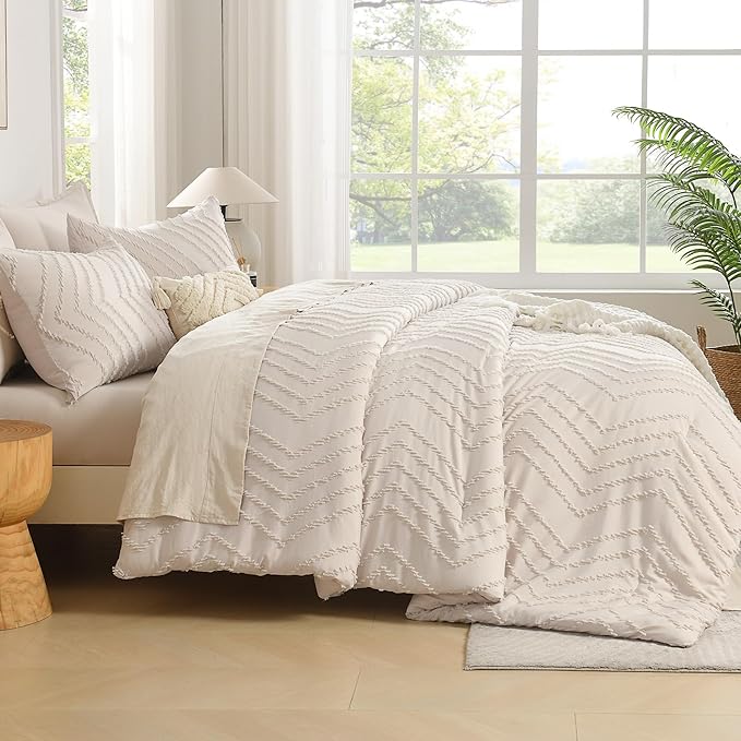 Andency California King Comforter Set Beige, Boho Cal King Cream Soft Warm - Image 6