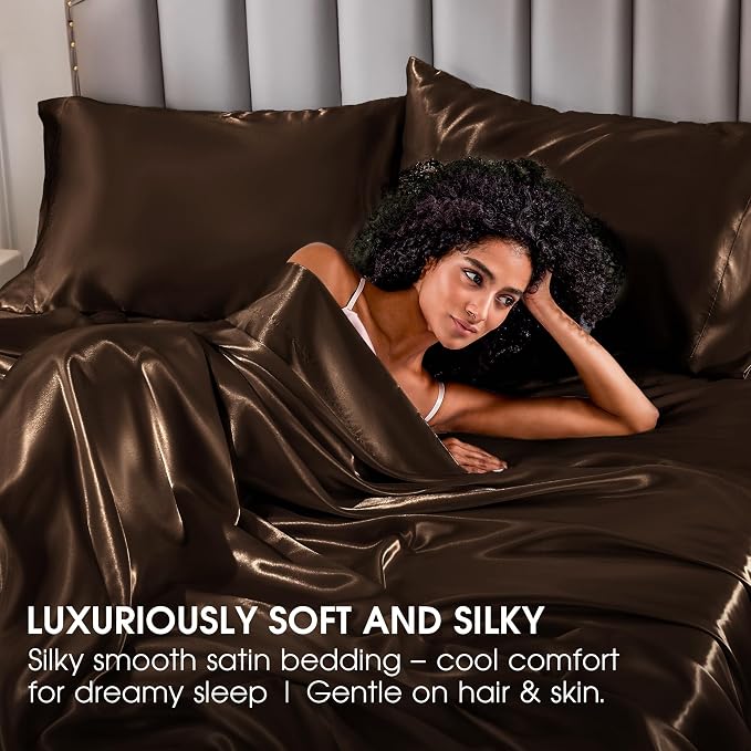 FreshCulture Satin Sheets Queen Size Bed Set- 4 Piece Luxury Soft Silky Queen - Image 6