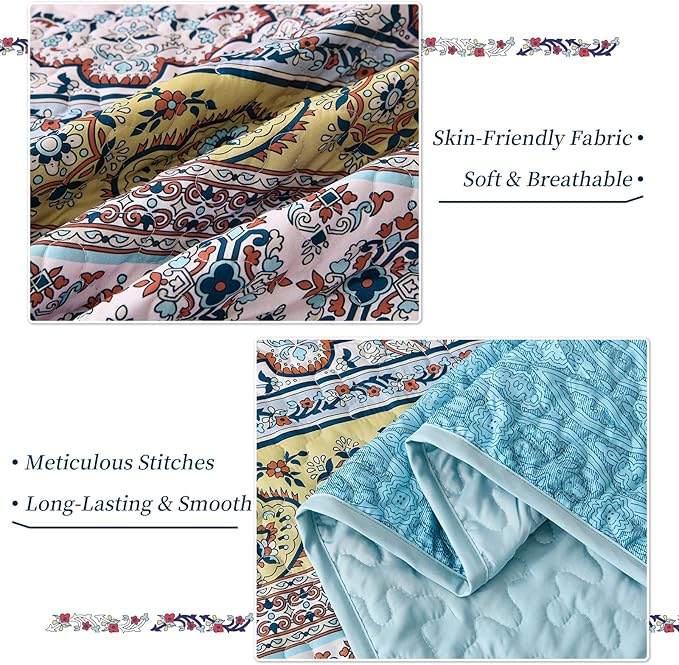 WONGS BEDDING Boho Queen Quilt Set, Lightweight Bed Decor Bedspread - Image 5