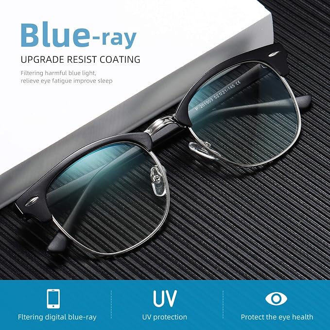 Blue Light Blocking Glasses Vintage Half Frame UV Clear Lens Anti Eyestrain - Image 2