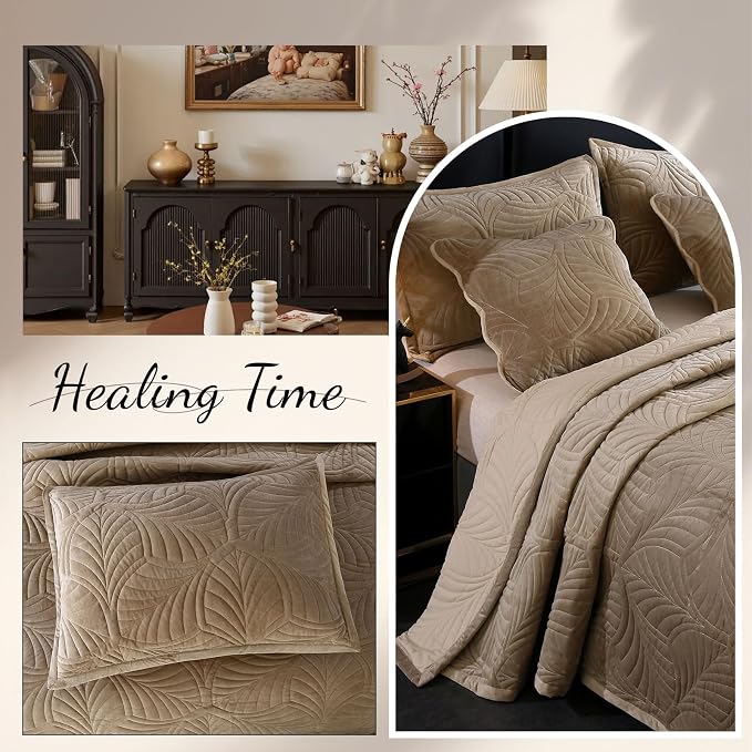 ROOMLIFE Quilt Set King Size 3D Floral Embroidery Pattern 3-Piece Cotton - Image 6