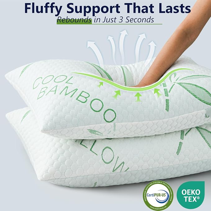 Shredded Memory Foam Pillows, Cooling Pillows King Size Set of 2 Adjustable - Image 4