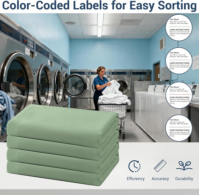 Bulk King Flat Sheets Only, 6 Pack Quick Sort Top Bed Sheet, Color-Coded Label - Image 4
