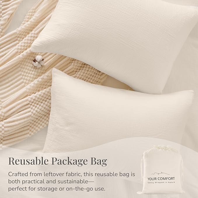 Ivory White Duvet Cover Queen Size, 100% Sandwashed Cotton Soft Queen Duvet - Image 6