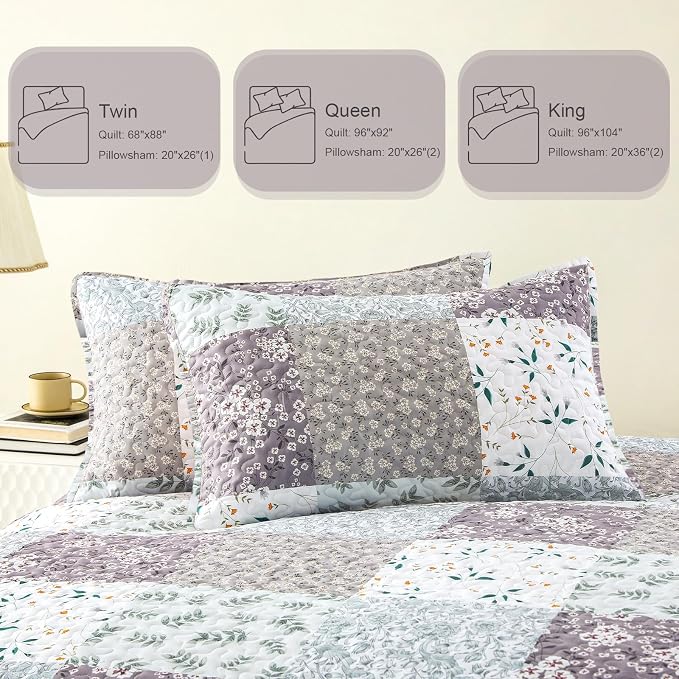 Whale Flotilla Patchwork Quilt King Size, Extra Soft Boho Floral Bedspreads - Image 7