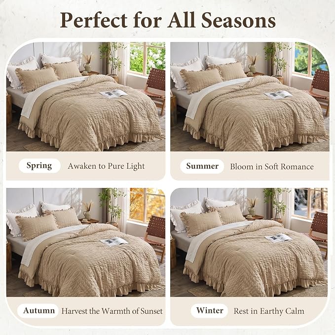 JOLLYVOGUE Full Size Comforter, 3 Pieces Khaki Seersucker Lightweight Full Size - Image 6
