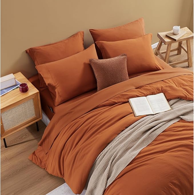 WRENSONGE Oversize King Size Comforter Sets, 7 Pieces Soft Burnt Orange Fall - Image 2