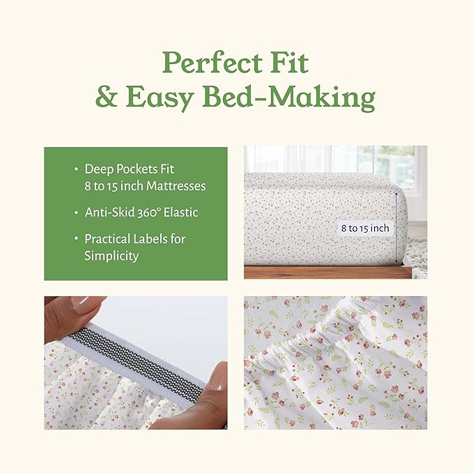 California Design Den Queen Sheet Set Floral, 100% Organic Cotton Percale Sheets - Image 6