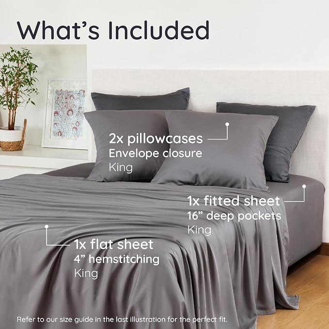 Bambaw King Sheets Set 4pcs, 100% Viscose Derived from Bamboo Sheets, King Size - Image 2