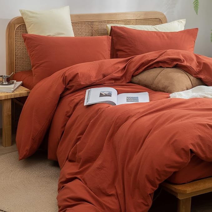 BESTOUCH Duvet Cover Set 100% Washed Cotton Linen Feel Super Soft Comfortable - Image 5