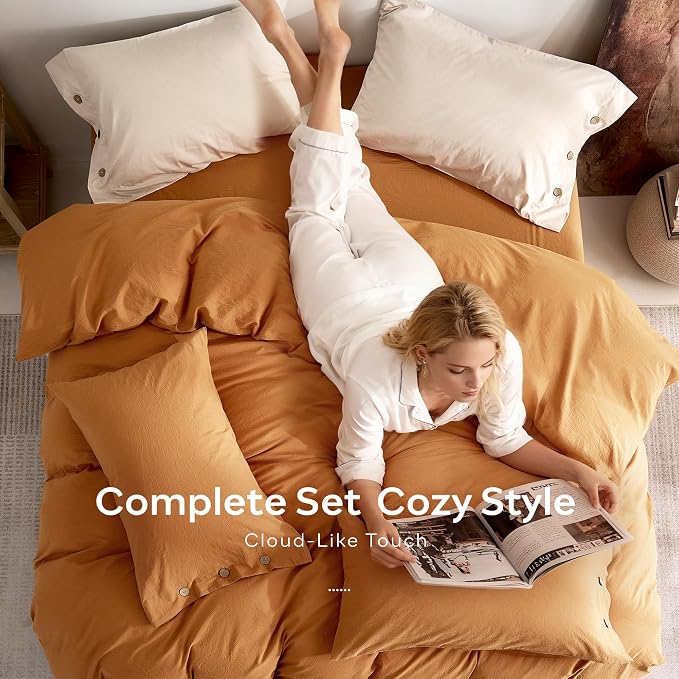 JELLYMONI 100% Washed Cotton Duvet Cover Queen – Soft, Breathable Linen-Look - Image 8