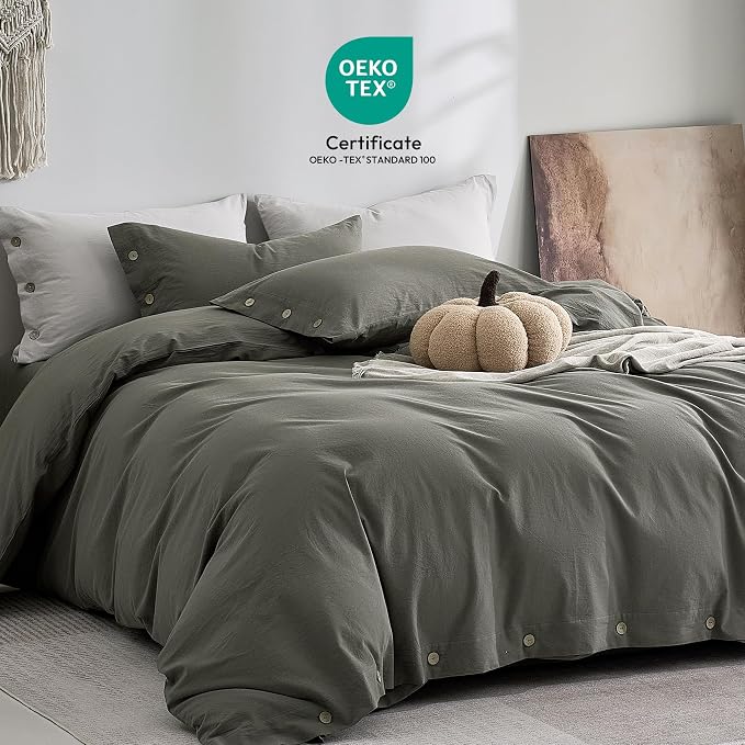 JELLYMONI 100% Washed Cotton Duvet Cover King – Soft, Breathable Linen-Look - Image 2