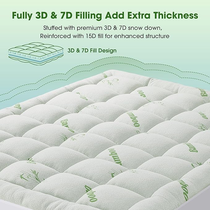 Mattress Pad Queen Size, Cooling Pillow Top Mattress Topper, Ultra Soft Viscose - Image 6