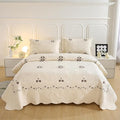 ROOMLIFE Quilt Set King Beige Classical 3D Floral Embroidery Pattern 3-Piece by ROOMLIFE