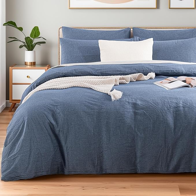 NEXHOME PRO Duvet Cover Set Linen Feel Textured Organic Natural 100% Washed by NEXHOMEPRO