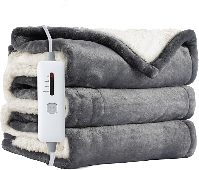 Electric Heated Blanket Throw 50"x60", Soft Flannel Sherpa Heating Throw by Soypipo