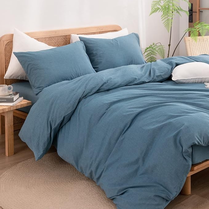 BESTOUCH Duvet Cover Set 100% Washed Cotton Linen Feel Super Soft Comfortable - Image 5