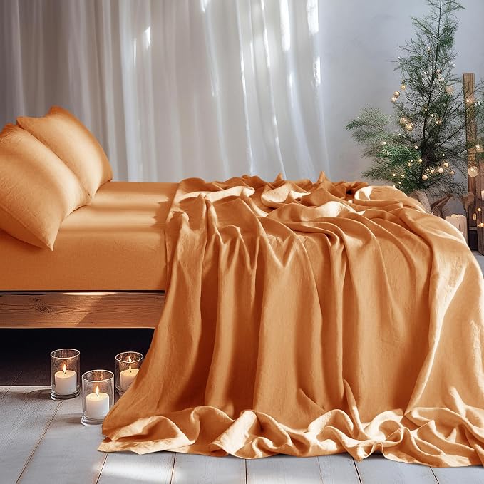 LBRO2M 100% Pure Linen Sheet Set Deep Pocket Up to 16" Bed Sheets Sets - Image 4