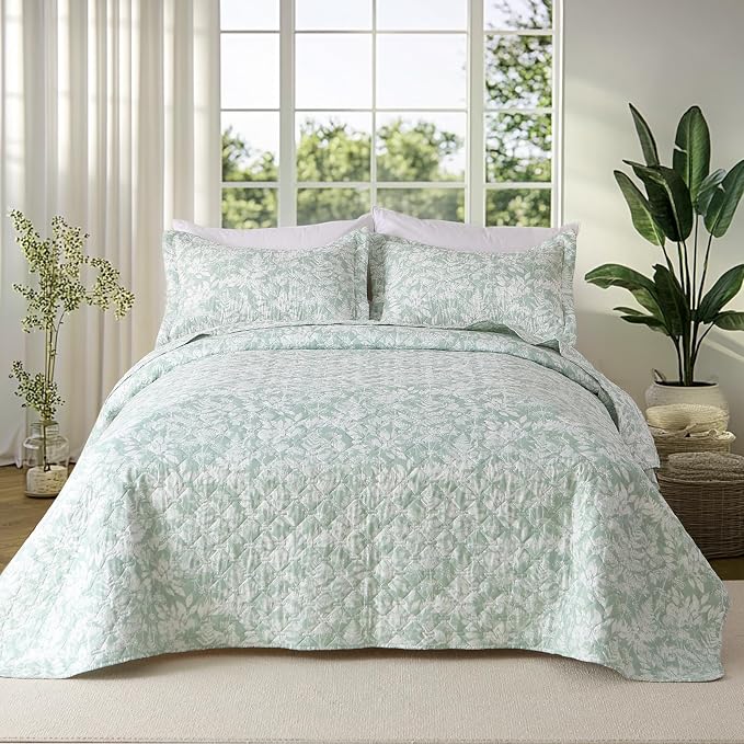 GOONE XL Queen Quilt Set 90x96 Inches, Sage Green Leaf Botanical Boho Bedspread - Image 9