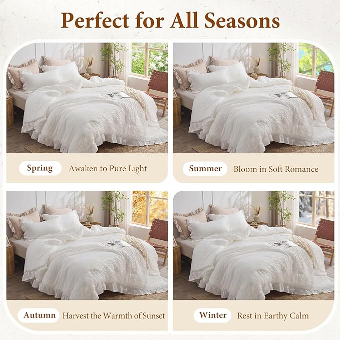 JOLLYVOGUE White Comforter Full Size, 3 Pieces Seersucker Lightweight Full Size - Image 6