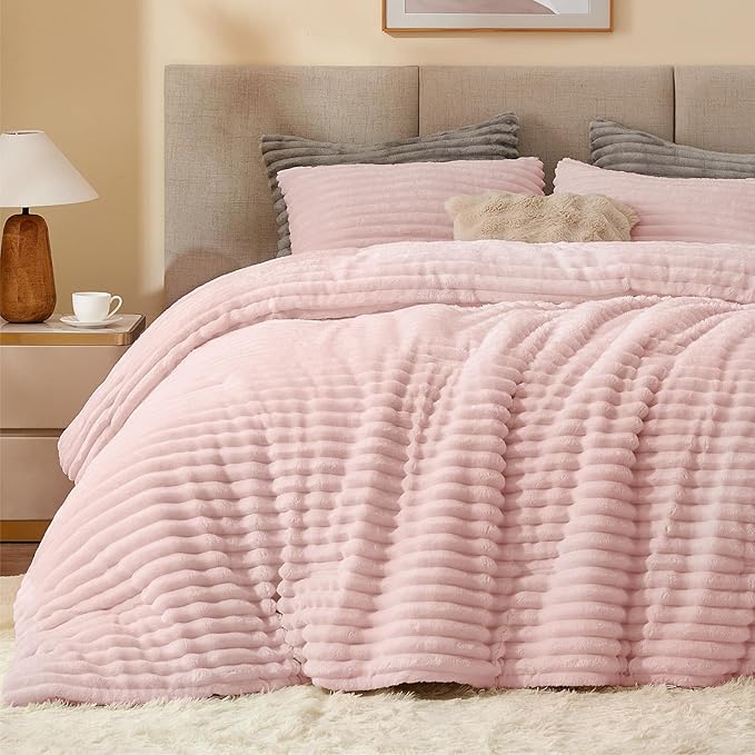 BEDELITE Fleece Oversized Queen Comforter Set -Super Soft & Warm Fluffy Pink by BEDELITE