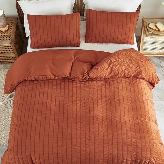 AveLom Terracotta Seersucker Duvet Cover Set Full Size, 3 Pieces, Ultra Soft - Image 6