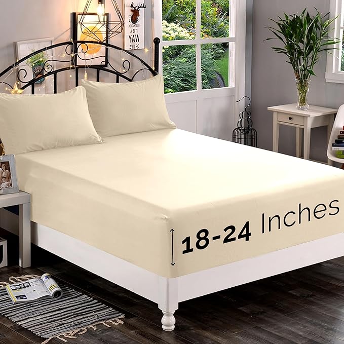Elegant Comfort 1500 Premium Quality Fitted Sheet Ultra Soft 18-24 Inch Extra by ELEGANTCOMFORT